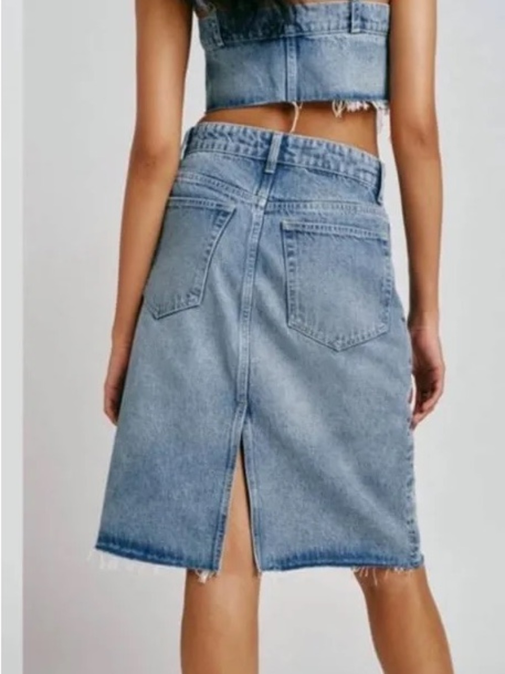Reformation Light Blue Denim Midi Skirt with Slits